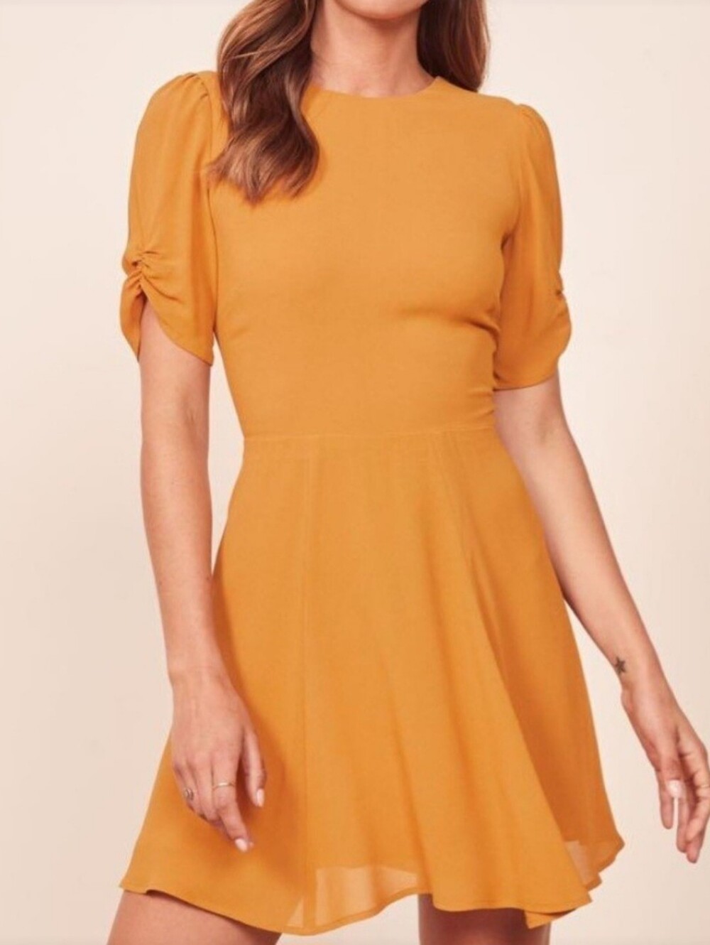 Reformation Dress, Size 4, Yellow Ochre, Sheer, Skater Skirt